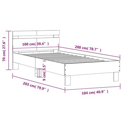 vidaXL Posteljni okvir z vzglavjem siva sonoma 100x200 cm inž. les