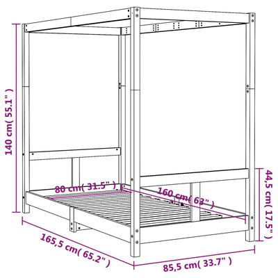 vidaXL Otroški posteljni okvir 80x160 cm trdna borovina