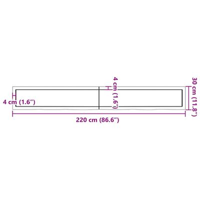 vidaXL Kopalniški pult temno rjav 220x30x(2-6) cm obdelan trden les