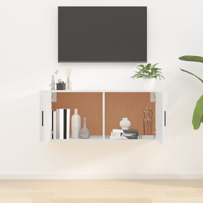 vidaXL Stenska TV omarica visok sijaj bela 100x34,5x40 cm