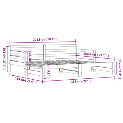 vidaXL Izvlečna dnevna postelja črna 90x200 cm trdna borovina