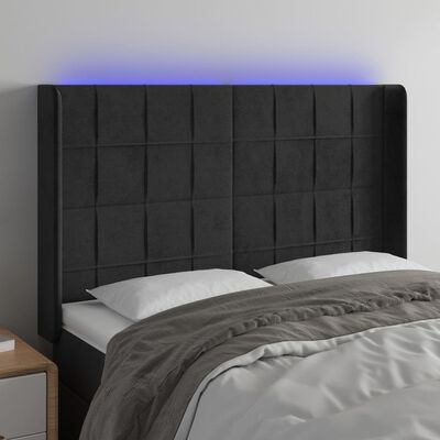 vidaXL LED posteljno vzglavje črno 147x16x118/128 cm žamet