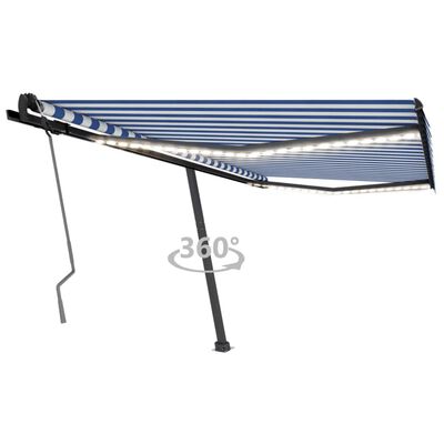 vidaXL Ročno zložljiva tenda z LED lučkami 450x350 cm modra in bela