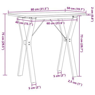 vidaXL Jedilna miza Y okvir 80x50x75 cm trdna borovina lito železo