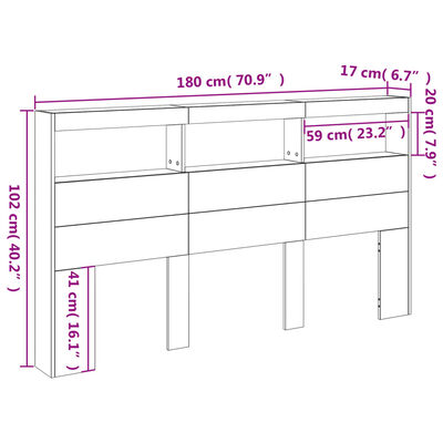 vidaXL Omarica za vzglavje postelje LED črna 180x17x102 cm