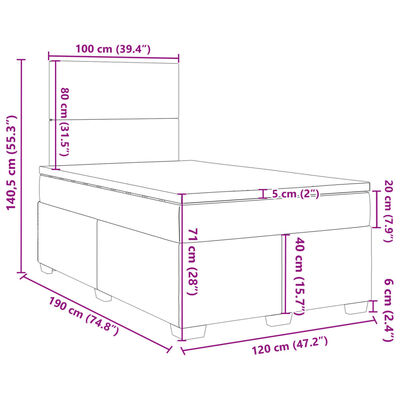 vidaXL Box spring postelja z vzmetnico modra 120x190 cm žamet