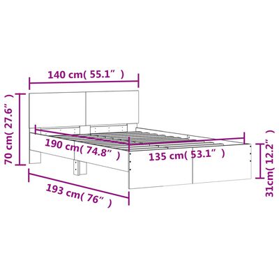 vidaXL Posteljni okvir z vzglavjem bel 135x190 cm