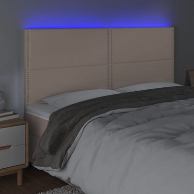 vidaXL LED posteljno vzglavje kapučino 180x5x118/128 cm umetno usnje