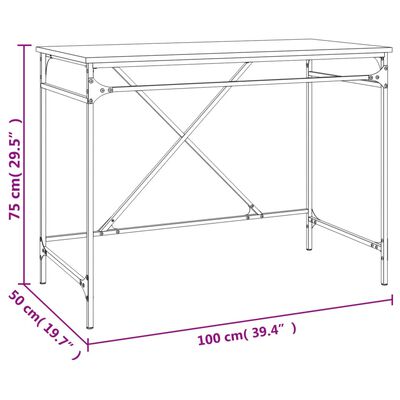 vidaXL Pisalna miza siva sonoma 100x50x75 cm inženirski les in železo