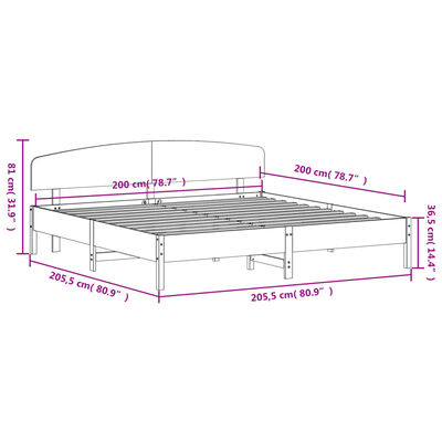 vidaXL Posteljni okvir brez vzmetnice 200x200 cm trdna borovina