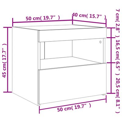 vidaXL Nočna omarica z LED lučkami 2 kosa bela 50x40x45 cm