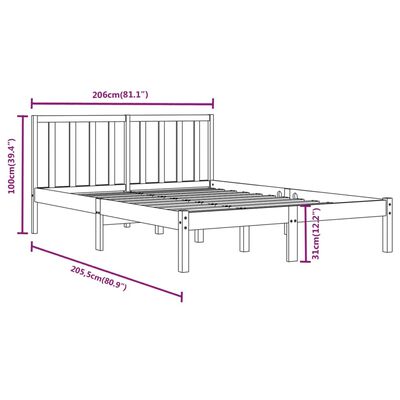 vidaXL Posteljni okvir črn iz trdne borovine 200x200 cm