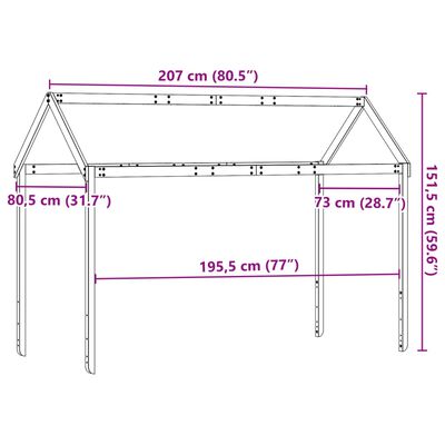 vidaXL Streha za otroško posteljo bela 207x80,5x151,5cm trdna borovina