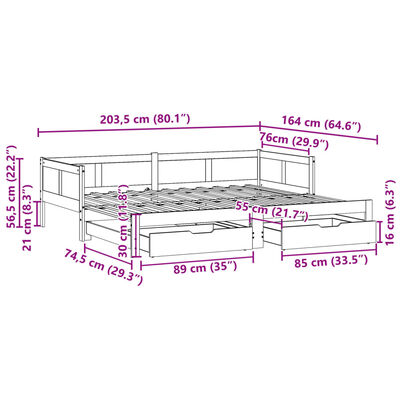 vidaXL Izvlečna dnevna postelja s predali brez vzmetnice 80x200 cm