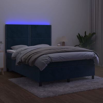 vidaXL Box spring postelja z vzmetnico LED temno modra 140x190cm žamet