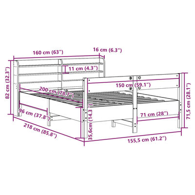 vidaXL Posteljni okvir brez vzmetnice bel 150x200 cm trdna borovina