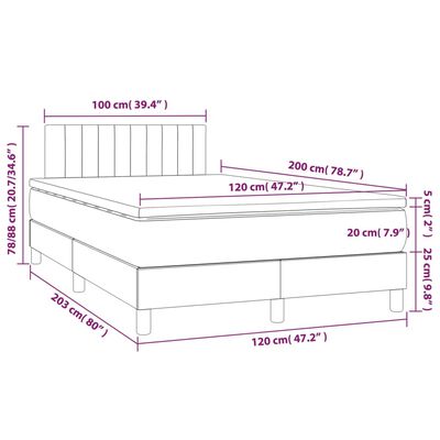 vidaXL Box spring postelja z vzmetnico svetlo siva 120x200 cm žamet