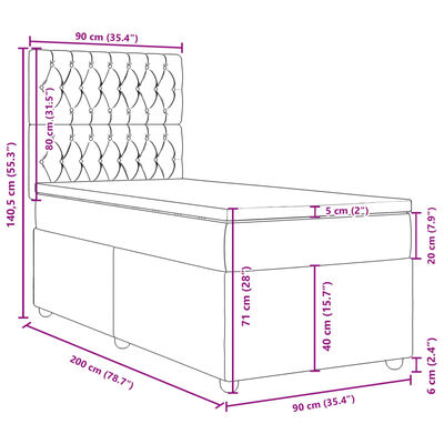 vidaXL Box spring postelja z vzmetnico svetlo siva 90x200 cm blago