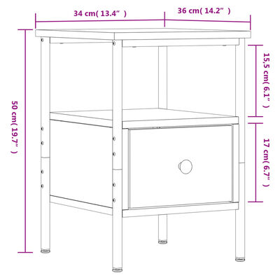 vidaXL Nočna omarica 2 kosa dimljeni hrast 34x36x50 cm inženirski les