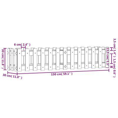 vidaXL Vrtna visoka greda z ograjico 150x30x30 cm trdna borovina