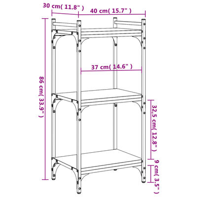 vidaXL Knjižna omara 3-nadstropna rjavi hrast 40x30x86 cm inž. les