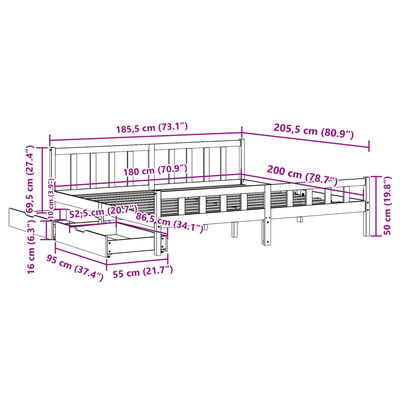 vidaXL Posteljni okvir brez vzmetnice bel 180x200 cm trdna borovina