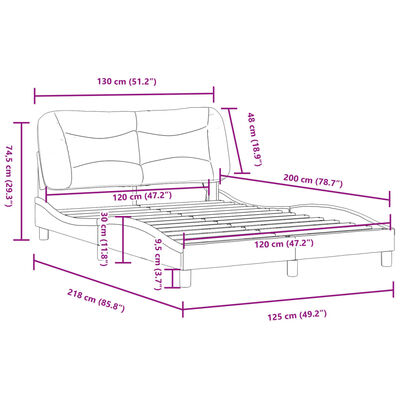 vidaXL Posteljni okvir z LED lučkami svetlo sivo 120x200 cm tkanina