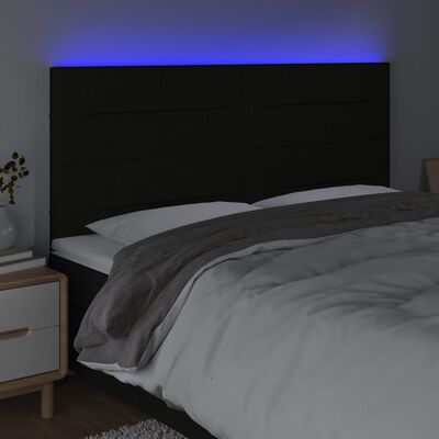 vidaXL LED posteljno vzglavje črno 200x5x118/128 cm blago