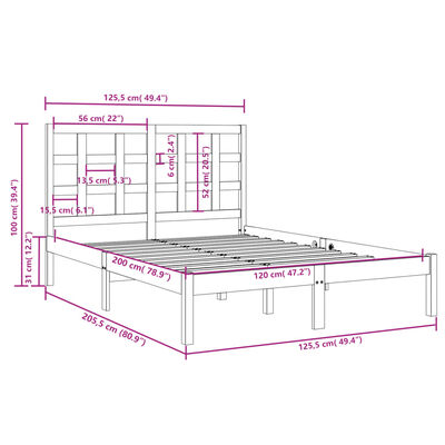 vidaXL Posteljni okvir iz trdnega lesa 120x200 cm