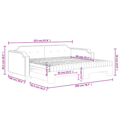 vidaXL Izvlečna dnevna postelja z vzmetnicami sv. siva 90x200 cm blago