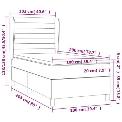 vidaXL Box spring postelja z vzmetnico temno siva 100x200 cm žamet