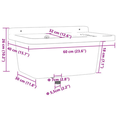 vidaXL Stenski umivalnik siv 60x40x28 cm smola