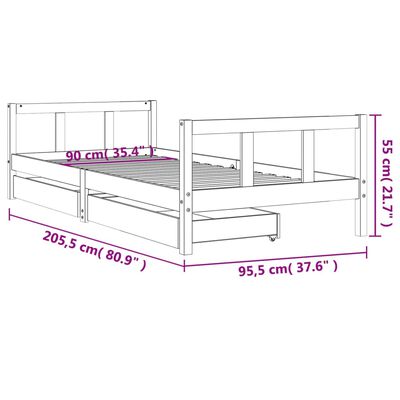 vidaXL Otroški posteljni okvir s predali bel 90x200 cm trdna borovina