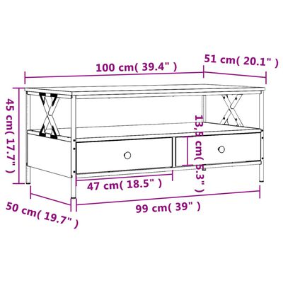 vidaXL Klubska mizica sonoma hrast 100x51x45 cm inženirski les