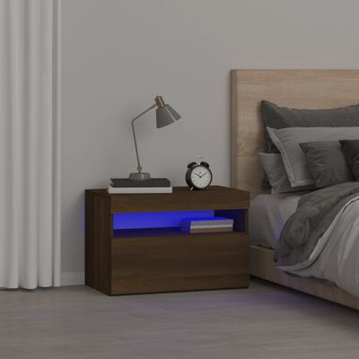 vidaXL Nočna omarica z LED lučkami rjavi hrast 60x35x40 cm