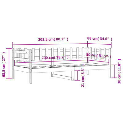 vidaXL Izvlečna postelja brez vzmetnice bela 80x200 cm trdna borovina