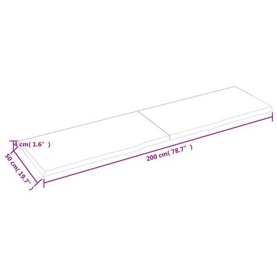 vidaXL Stenska polica temno rjava 200x50x(2-4) cm trdna hrastovina