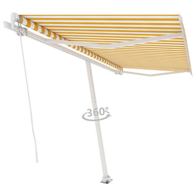 vidaXL Prostostoječa ročno zložljiva tenda 400x350 cm rumena/bela