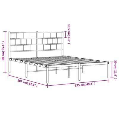 vidaXL Kovinski posteljni okvir z vzglavjem črn 120x200 cm