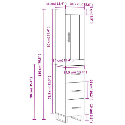 vidaXL Visoka omara siva sonoma 34,5x34x180 cm inženirski les