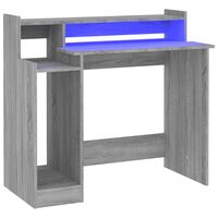 vidaXL Pisalna miza z LED lučkami siva sonoma 97x45x90 cm inž. les