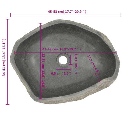 vidaXL Umivalnik iz rečnega kamna ovalen (45-53)x(34-41) cm