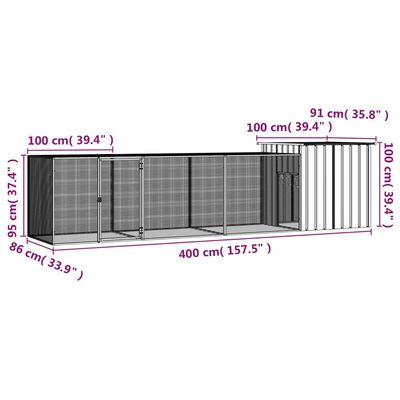 vidaXL Kokošnjak antracit 400x91x100 cm pocinkano jeklo