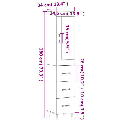 vidaXL Visoka omara siva sonoma 34,5x34x180 cm inženirski les