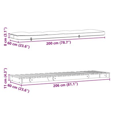 vidaXL Futon z ležiščem voščeno rjava 60x206x11 cm trdna borovina