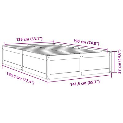 vidaXL Posteljni okvir brez vzmetnice 135x190 cm trdna borovina