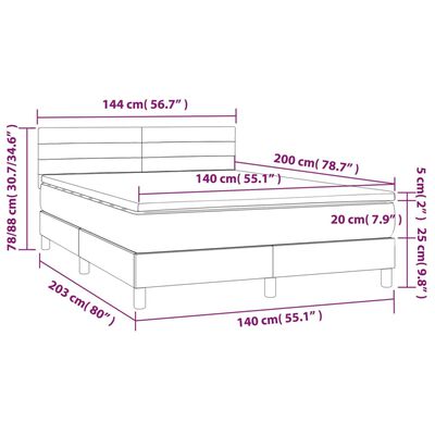 vidaXL Box spring postelja z vzmetnico temno siva 140x200 cm blago