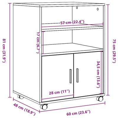 vidaXL Omarica na kolesih siva sonoma 60x48x81 cm inženirski les