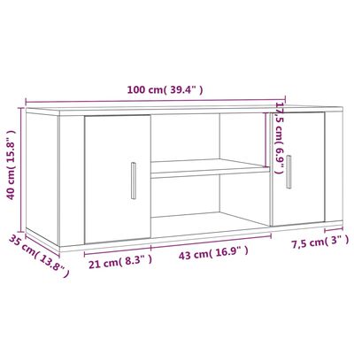 vidaXL TV omarica siva sonoma 100x35x40 cm inženirski les