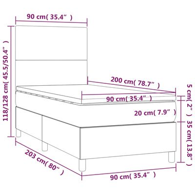 vidaXL Box spring postelja z vzmetnico LED bela 90x200 cm umetno usnje